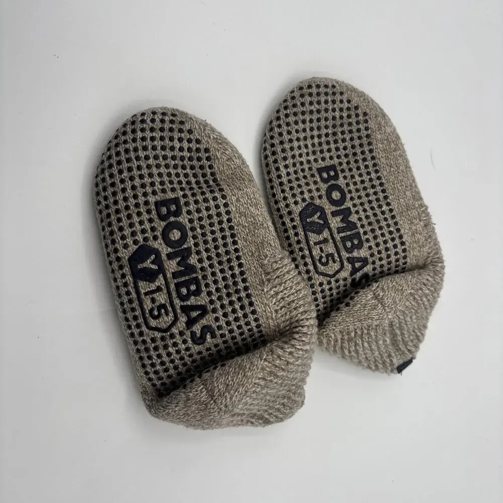 Bombas‎ Youth 1-5 Gripper Slippers Socks Warm Tan Unisex Lined